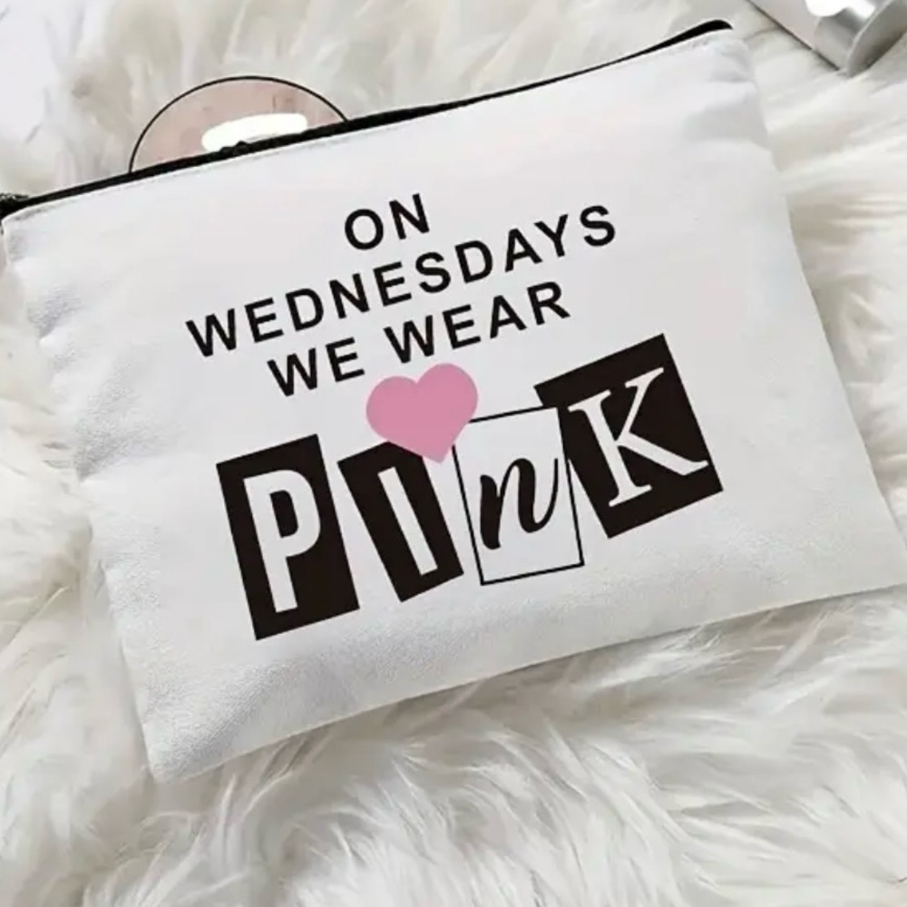 On Wednesdays We Wear Pink Cosmetic/ Travel Bag with Zipper Brand NEW